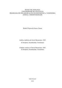 Museu De Zoologia Universidade De São Paulo Programa De Pós-Graduação Em Sistemática, Taxonomia Animal E Biodiversidade