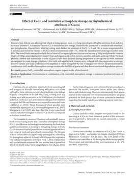 Effect of Cacl2 and Controlled Atmosphere Storage On