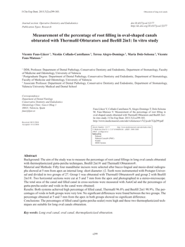 Measurement of the Percentage of Root Filling in Oval-Shaped Canals Obturated with Thermafil Obturators and Beefill 2In1: in Vitro Study