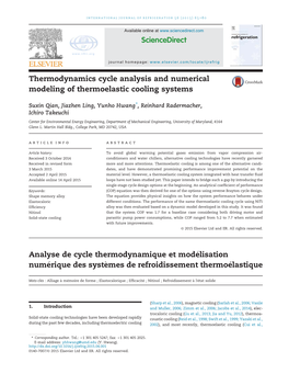 Thermodynamics Cycle Analysis and Numerical Modeling of Thermoelastic Cooling Systems