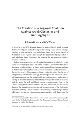 The Creation of a Regional Coalition Against Israel: Obstacles and Warning Signs