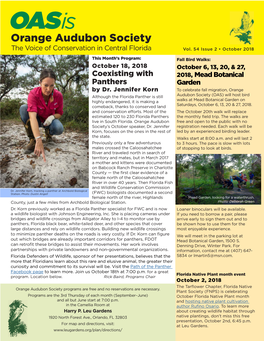 OCTOBER 2018 • 1 OASOAS Is Is Orange Audubon Society the Voice of Conservation in Central Florida Vol