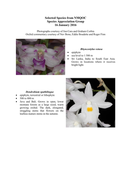 Selected Species from NMQOC Species Appreciation Group 16 January 2016