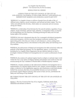 Los Angeles City Resolution [DRAFT - for Internal Use; Do Not Circulate] RESOLUTION NO