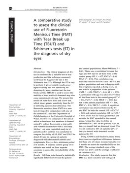 (TBUT) and Schirmer’S Tests (ST) in the Diagnosis of Dry Eyes