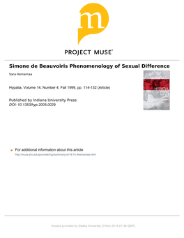 Simone De Beauvoir's Phenomenology of Sexual Difference