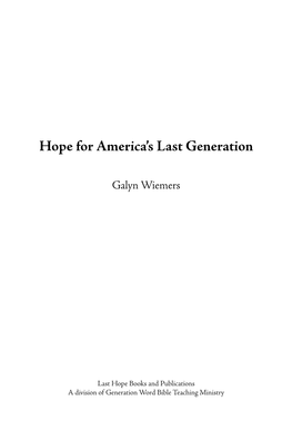 Hope for America's Last Generation