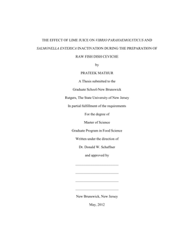 The Effect of Lime Juice on Vibrio Parahaemolyticus and Salmonella Enterica Inactivation During the Preparation of Raw Fish Dish