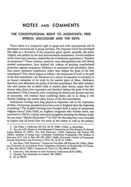 The Constitutional Right to Anonymity: Free Speech, Disclosure and the Devil