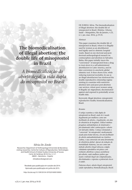 The Biomedicalisation of Illegal Abortion: the Double Life of Misoprostol in Brazil a Biomedicalização Do Aborto Ilegal