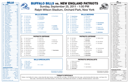Buffalo Bills Vs. New England Patriots No Name Pos 4 Tyler Thigpen