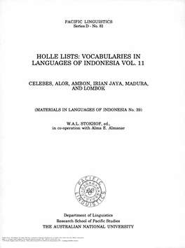 Holle Lists: Vocabularies in Languages of Indonesia Vol. 11 (Celebes, Alor, Ambon, Irian Jaya, Madura, and Lombok