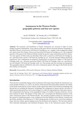 Annonaceae in the Western Pacific: Geographic Patterns and Four New Species