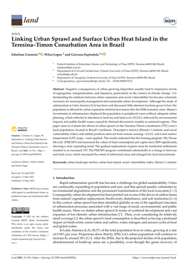 Linking Urban Sprawl and Surface Urban Heat Island in the Teresina–Timon Conurbation Area in Brazil