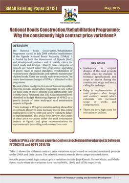 BMAU Briefing Paper 3/15: National Roads Construction/Rehabilitation