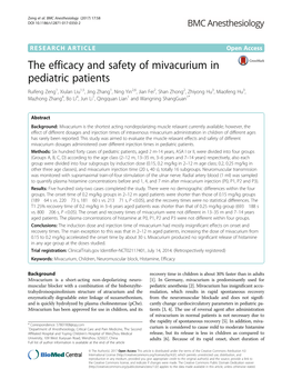 The Efficacy and Safety of Mivacurium in Pediatric Patients