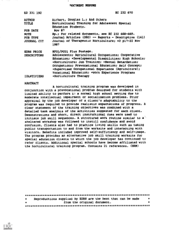 Horticultural Training for Adolescent Special Education Students. PUB DATE Nov 87 NOTE 8P.; for Related Documents, See EC 232 668-669