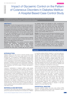 Impact of Glycaemic Control on the Pattern of Cutaneous Disorders in Diabetes Mellitus