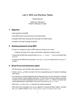 Lab 3: MD5 and Rainbow Tables