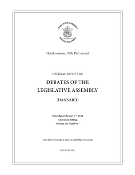 Debates of the Legislative Assembly