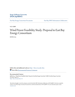 Wind Power Feasibility Study: Proposal to East Bay Energy Consortium KEMA, Inc