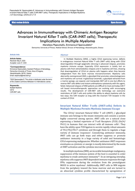 CAR-Inkt Cells); Therapeutic Implications in Multiple Myeloma