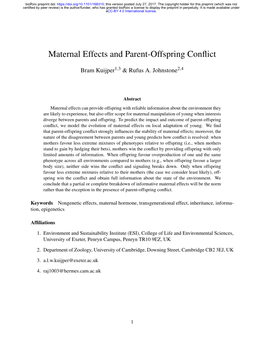 Maternal Effects and Parent-Offspring Conflict