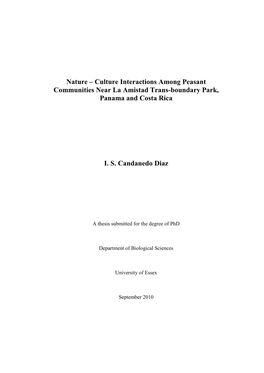 Nature – Culture Interactions Among Peasant Communities Near La Amistad Trans-Boundary Park, Panama and Costa Rica