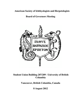 American Society of Ichthyologists and Herpetologists Board of Governors Meeting Student Union Building 207/209