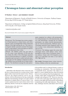 Chromagen Lenses and Abnormal Colour Perception