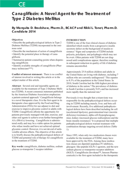 Canagliflozin: a Novel Agent for the Treatment of Type 2 Diabetes Mellitus Correspondence Course Program Number: 0171-9999-13-072-H01-P 1