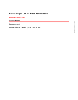 Habeas Corpus Law for Prison Administrators