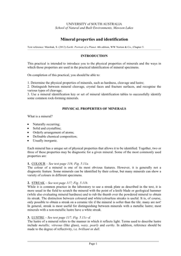 Mineral Properties and Identification