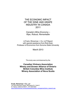 The Economic Impact of the Wine and Grape Industry in Canada 2011