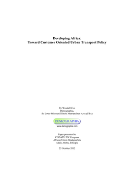 Developing Africa: Toward Customer Oriented Urban Transport Policy
