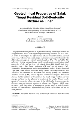 Geotechnical Properties of Salak Tinggi Residual Soil-Bentonite Mixture As Liner