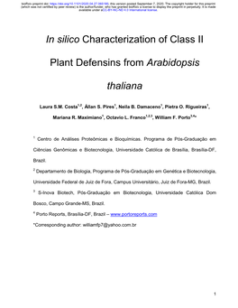 In Silico Characterization of Class II Plant Defensins from Arabidopsis