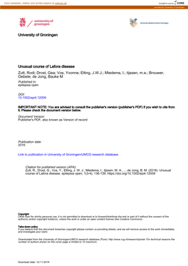 Unusual Course of Lafora Disease