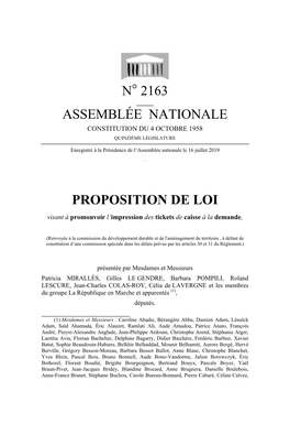 N° 2163 Assemblée Nationale Proposition De