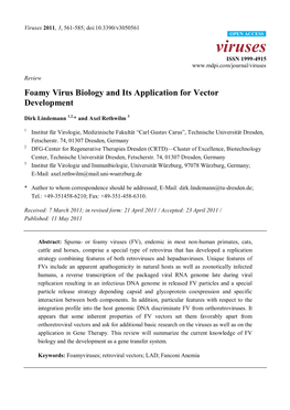 Foamy Virus Biology and Its Application for Vector Development