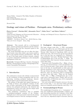 Geology and Wines of Pachino – Portopalo Area. Preliminary Outlines