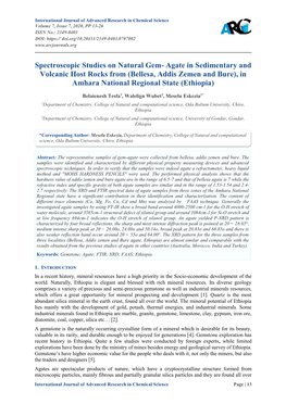 Spectroscopic Studies on Natural Gem- Agate in Sedimentary and Volcanic Host Rocks from (Bellesa, Addis Zemen and Bure), in Amhara National Regional State (Ethiopia)