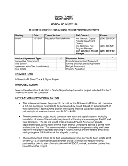 Sound Transit Staff Report Motion No. M2007-126 D