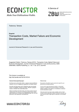 Transaction Costs, Market Failure and Economic Development