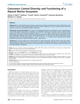 Consumers Control Diversity and Functioning of a Natural Marine Ecosystem