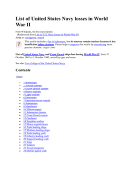 List of United States Navy Losses in World War II