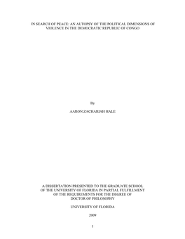 In Search of Peace: an Autopsy of the Political Dimensions of Violence in the Democratic Republic of Congo