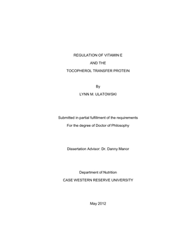 Regulation of Vitamin E and the Tocopherol Transfer