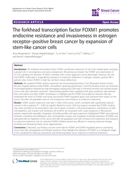 The Forkhead Transcription Factor FOXM1 Promotes Endocrine