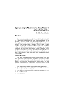 Epistemology of Baloch and Balochistan: a Histo-Political View